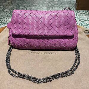 N16 Slightly Used Bottega Veneta Purple Rose Leather Chain Handbag Small
